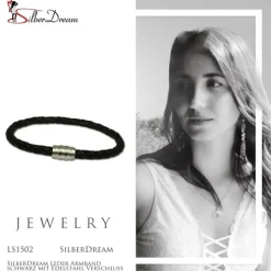 SilberDream Leder Armband schwarz mit Edelstahl Verschluss LS1502