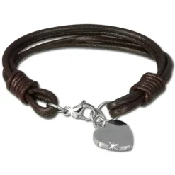 SilberDream Lederarmband Edelstahl Herz braun Leder Armband LAP005B