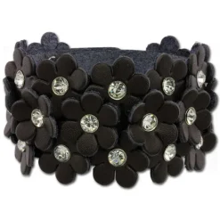 SilberDream Lederarmband braun Glitzer Blumen Damen Armband LA5668B