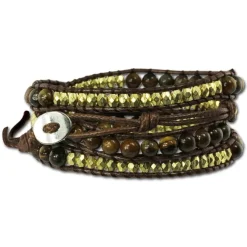SilberDream Lederarmband Tigerauge, Metallperlen gold Damen Leder Band LA2919B