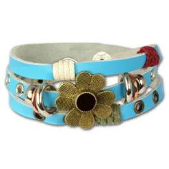 SilberDream Lederarmband türkis Blume Damen Leder Armband LA2913T