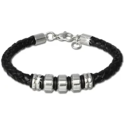 SilberDream Lederarmband Edelstahl Beads schwarz Leder Armband LAP006S