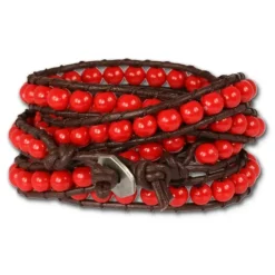 SilberDream Lederarmband Glas Kugel rot Damen Armband LA2624R