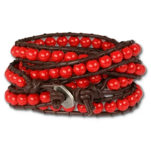 SilberDream Lederarmband Glas Kugel rot Damen Armband LA2624R