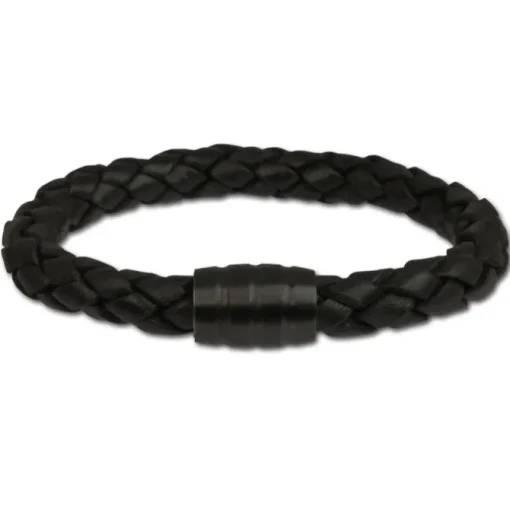 SilberDream Lederarmband schwarz Edelstahlverschluss geschwärzt LS4802