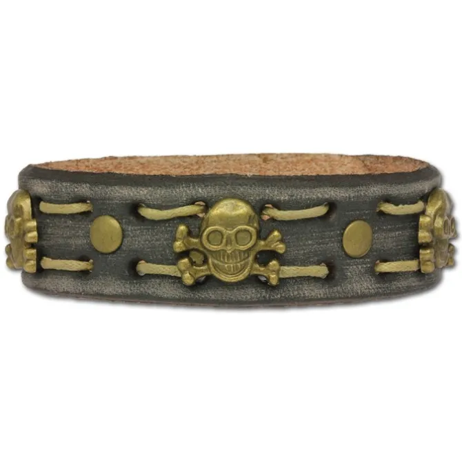 SilberDream Lederarmband grau Herren Leder Armband Totenkopf LA5351B