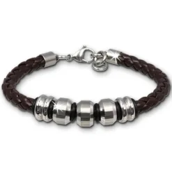 SilberDream Lederarmband Edelstahl Beads braun Leder Armband LAP006B