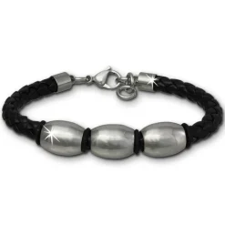 SilberDream Lederarmband Edelstahl Perle schwarz Leder Armband LAP007S