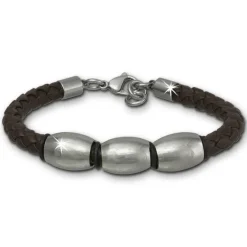 SilberDream Lederarmband Edelstahl Perle braun Leder Armband LAP007B