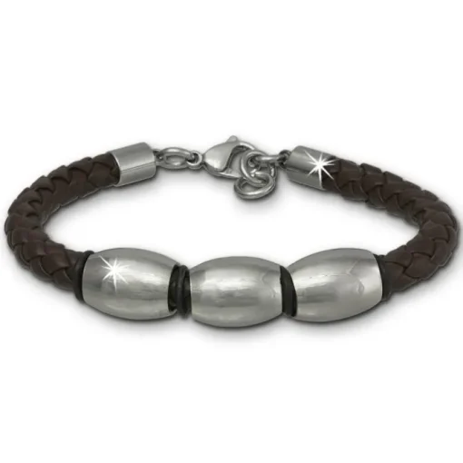 SilberDream Lederarmband Edelstahl Perle braun Leder Armband LAP007B