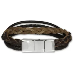 SilberDream Lederarmband braun Zierkordeln Leder Stahl Armband LAP001B