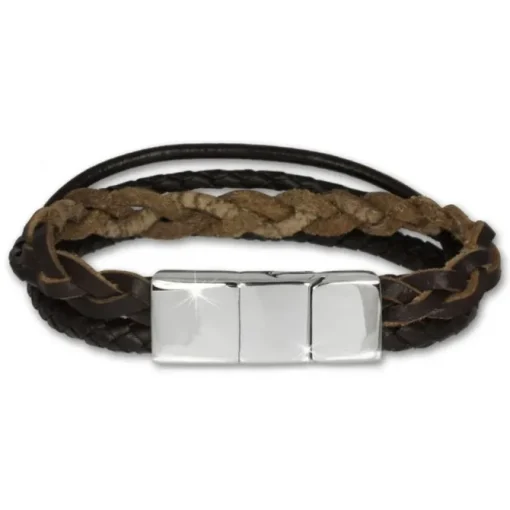 SilberDream Lederarmband braun Zierkordeln Leder Stahl Armband LAP001B