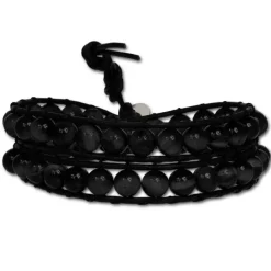 SilberDream Lederarmband Achat schwarz Damen Leder Armband LAN011