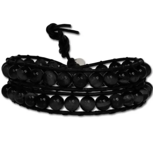 SilberDream Lederarmband Achat schwarz Damen Leder Armband LAN011