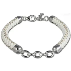 SilberDream Lederarmband weiß für Charms 925er Silber Armband FC0033W