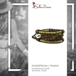 SilberDream Lederarmband Tigerauge, Metallperlen gold Damen Leder Band LA2919B