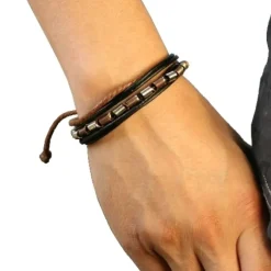 SilberDream Lederarmband schwarz Surfarmband Leder Armband LA1237S