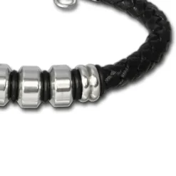 SilberDream Lederarmband Edelstahl Beads schwarz Leder Armband LAP006S