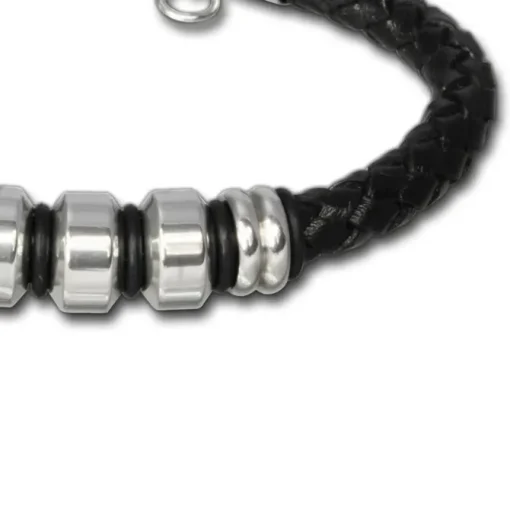 SilberDream Lederarmband Edelstahl Beads schwarz Leder Armband LAP006S