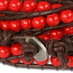 SilberDream Lederarmband Glas Kugel rot Damen Armband LA2624R