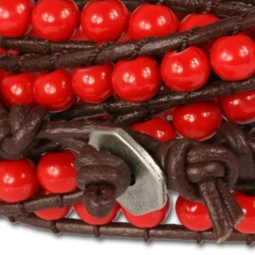 SilberDream Lederarmband Glas Kugel rot Damen Armband LA2624R