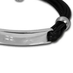 SilberDream Lederarmband Plakette schwarz Edelstahl Armband LAP009S