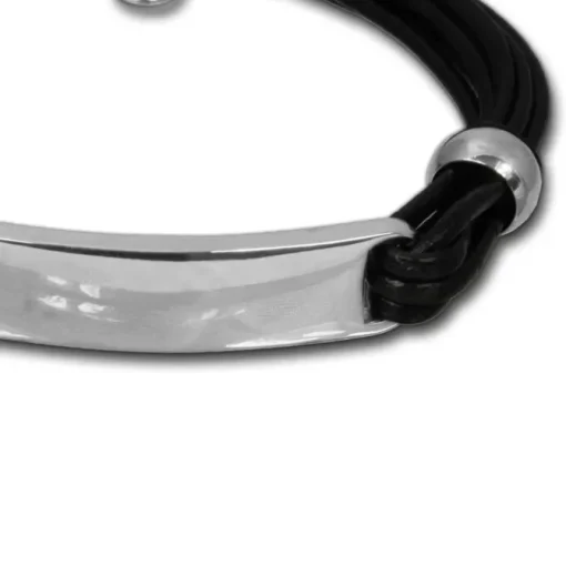 SilberDream Lederarmband Plakette schwarz Edelstahl Armband LAP009S