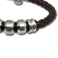 SilberDream Lederarmband Edelstahl Beads braun Leder Armband LAP006B