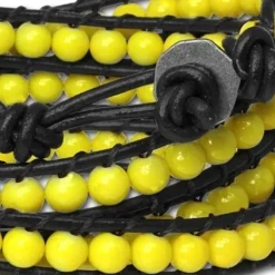 SilberDream Lederarmband Glas Kugel gelb Damen Armband LA2624Y