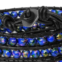 SilberDream Lederarmband Glas Kugel blau Damen Armband LA2624B