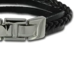 SilberDream Lederarmband Kordel schwarz Edelstahl Leder Armband LAP003S