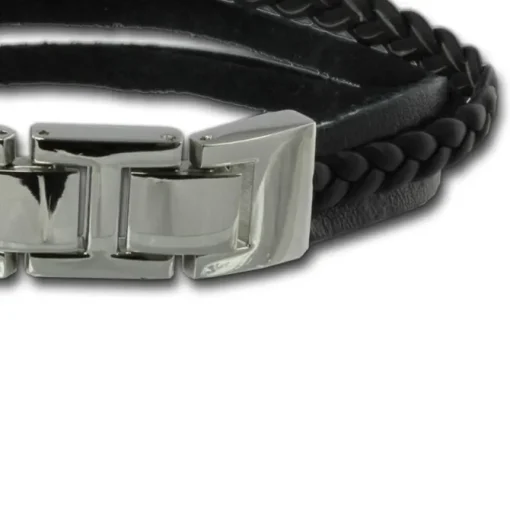 SilberDream Lederarmband Kordel schwarz Edelstahl Leder Armband LAP003S