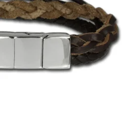 SilberDream Lederarmband braun Zierkordeln Leder Stahl Armband LAP001B