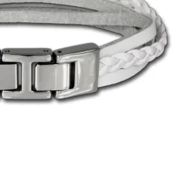SilberDream Lederarmband Kordel weiß Edelstahl Leder Armband LAP003W