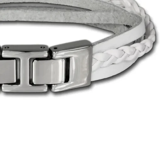 SilberDream Lederarmband Kordel weiß Edelstahl Leder Armband LAP003W