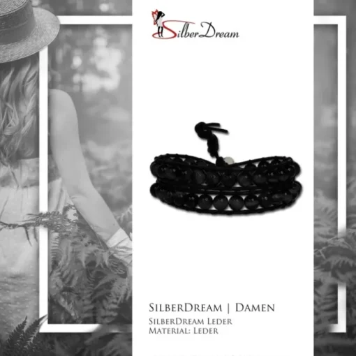 SilberDream Lederarmband Achat schwarz Damen Leder Armband LAN011