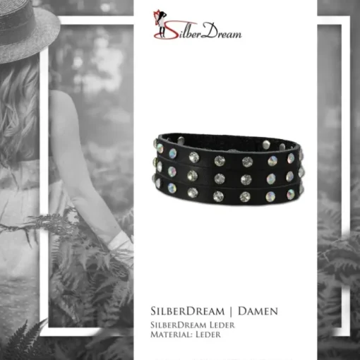 SilberDream Lederarmband schwarz CZ Damen Leder Armband LAC222S