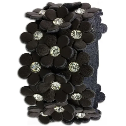 SilberDream Lederarmband braun Glitzer Blumen Damen Armband LA5668B