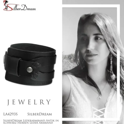 SilberDream Lederarmband Antik in schwarz Herren Leder Armband LA4293S