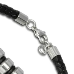 SilberDream Lederarmband Edelstahl Beads schwarz Leder Armband LAP006S