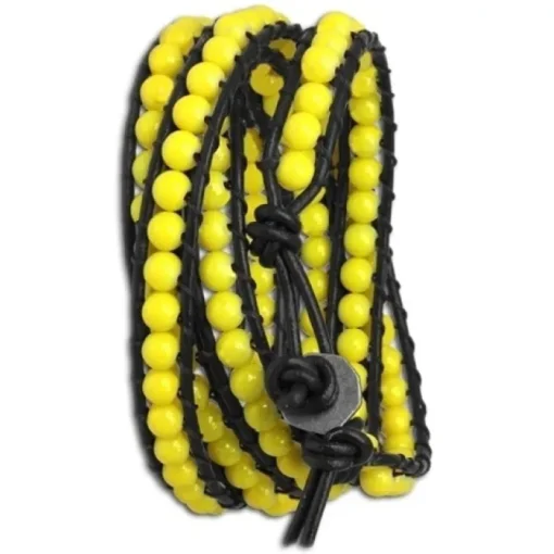 SilberDream Lederarmband Glas Kugel gelb Damen Armband LA2624Y