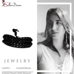 SilberDream Lederarmband Achat schwarz Damen Leder Armband LAN011
