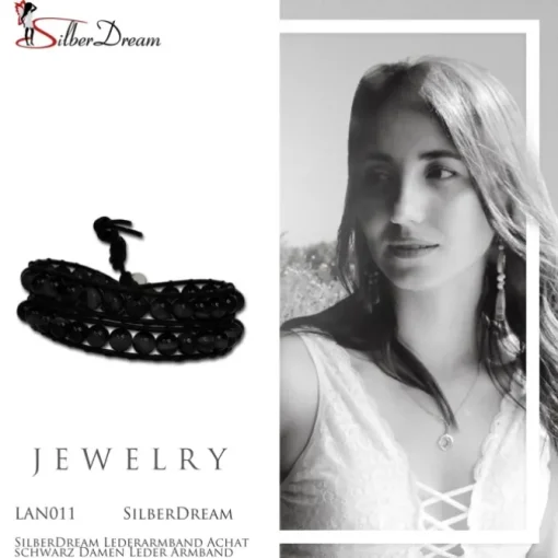 SilberDream Lederarmband Achat schwarz Damen Leder Armband LAN011