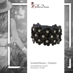 SilberDream Lederarmband braun Glitzer Blumen Damen Armband LA5668B