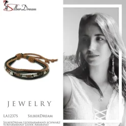 SilberDream Lederarmband schwarz Surfarmband Leder Armband LA1237S