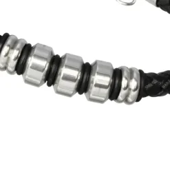 SilberDream Lederarmband Edelstahl Beads schwarz Leder Armband LAP006S