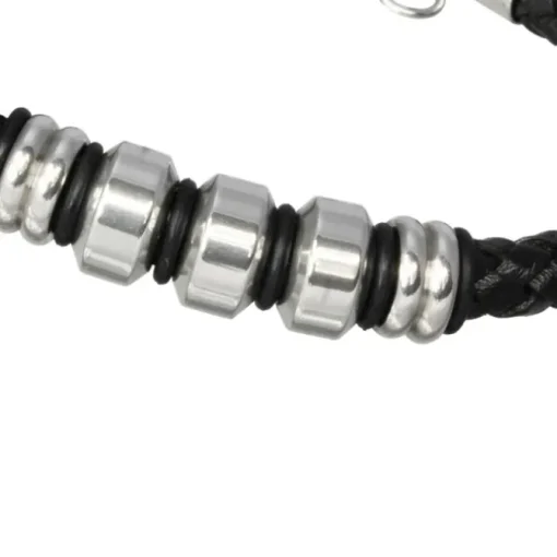SilberDream Lederarmband Edelstahl Beads schwarz Leder Armband LAP006S