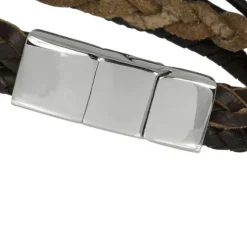 SilberDream Lederarmband braun Zierkordeln Leder Stahl Armband LAP001B