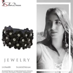SilberDream Lederarmband braun Glitzer Blumen Damen Armband LA5668B