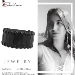 SilberDream Lederarmband Riemchen schwarz Damen Armband LA0025S